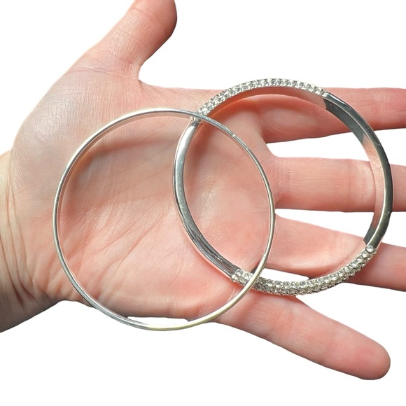 Silver Tone Pave Rhinestone & Solid Stacking Bangle Bracelets - Picture 8 of 10